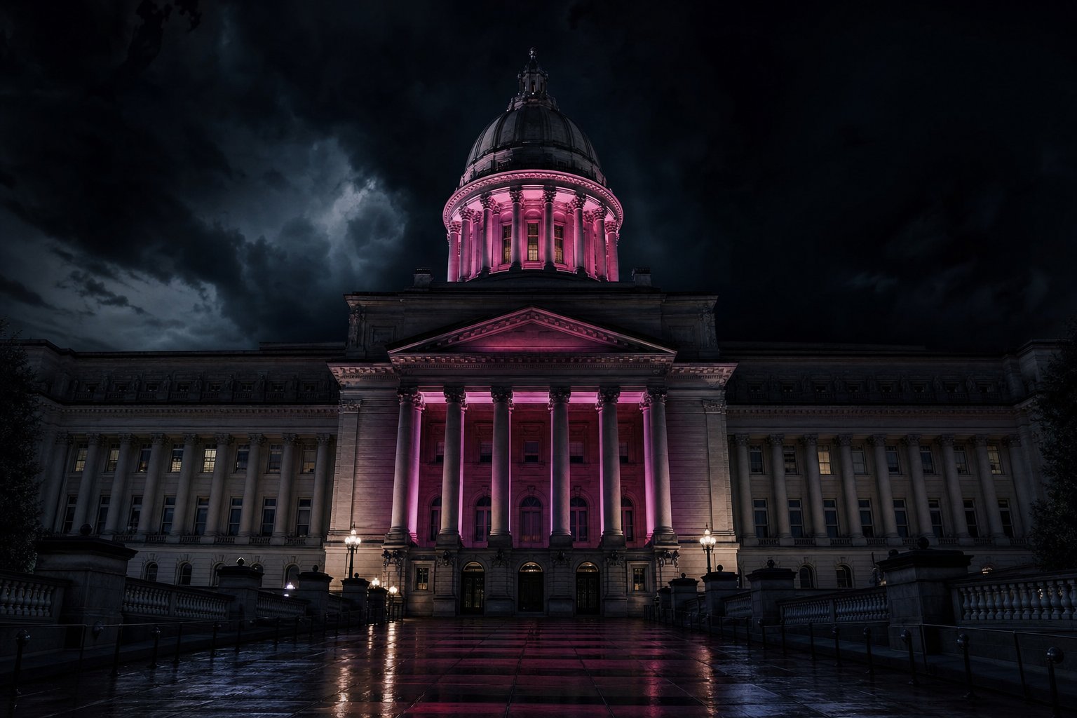 A state capitol building lit at night, representing state-by-state online casino regulation